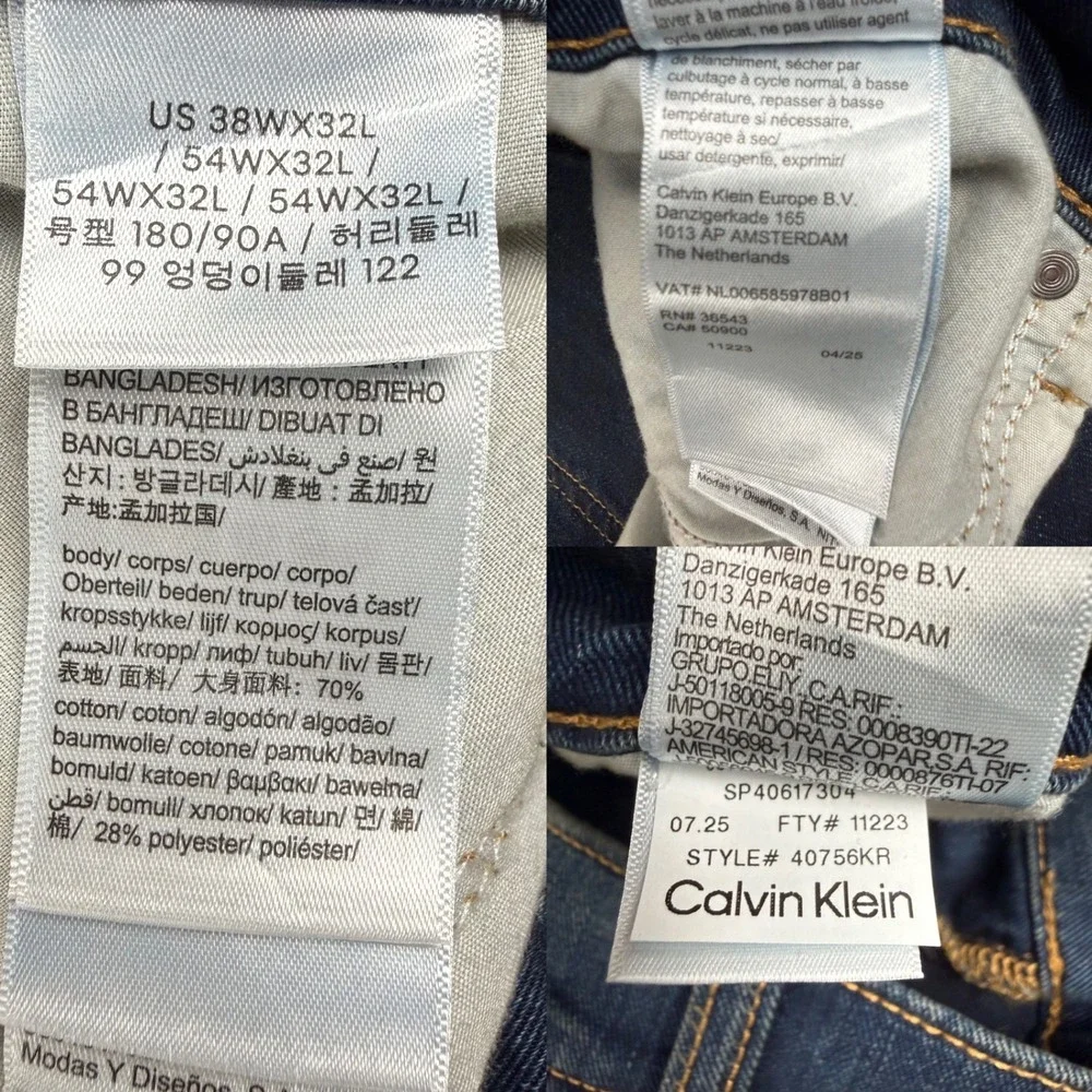 Calvin Klein Jeans Mens 38x32 (40 waist) Slim Straight Stretch Dark Blue New